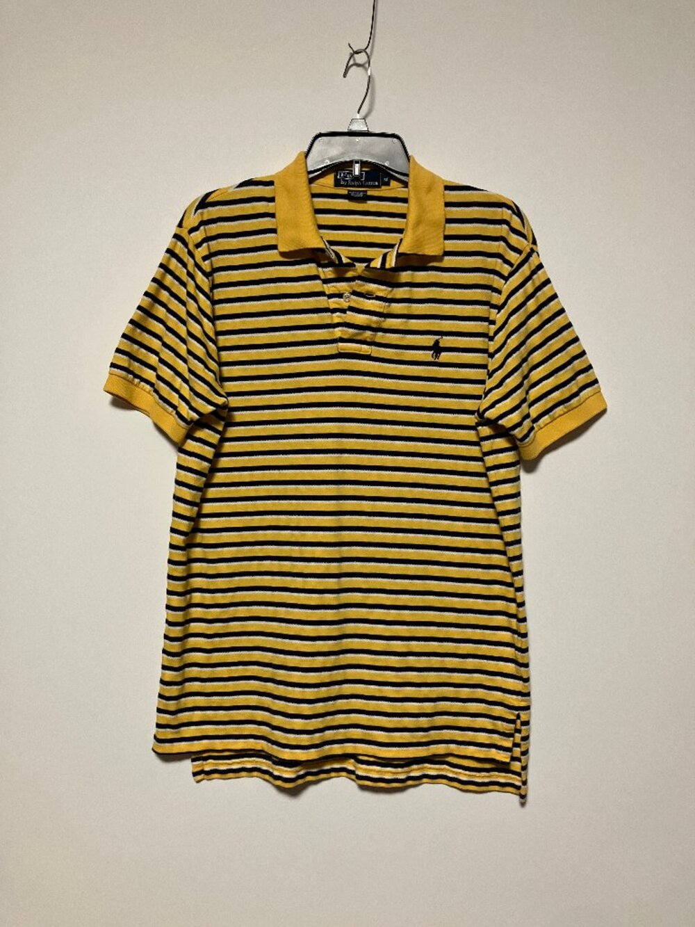 Vintage Ralph Lauren Polo Shirt, Striped Yellow, Size Medium, Men's, Y2K